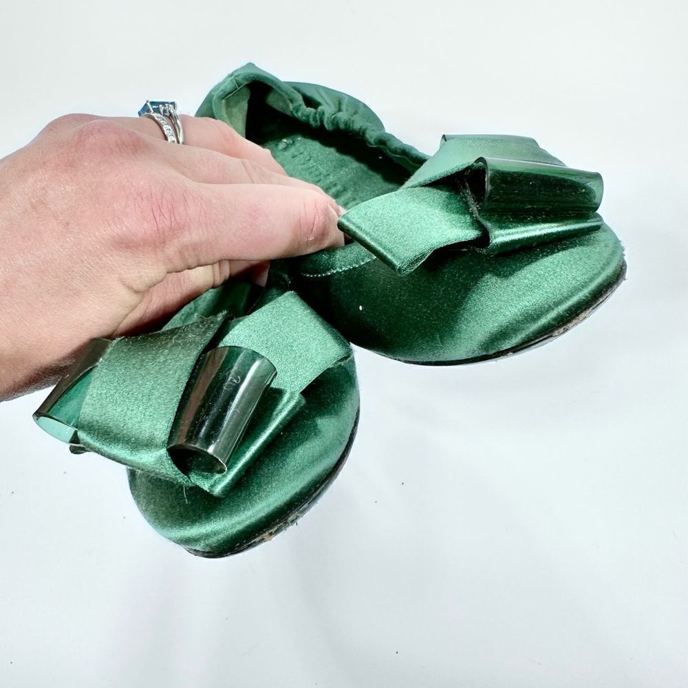 Burberry Prorsum emerald green satin surrey bow top flats 35 - Picture 6 of 8